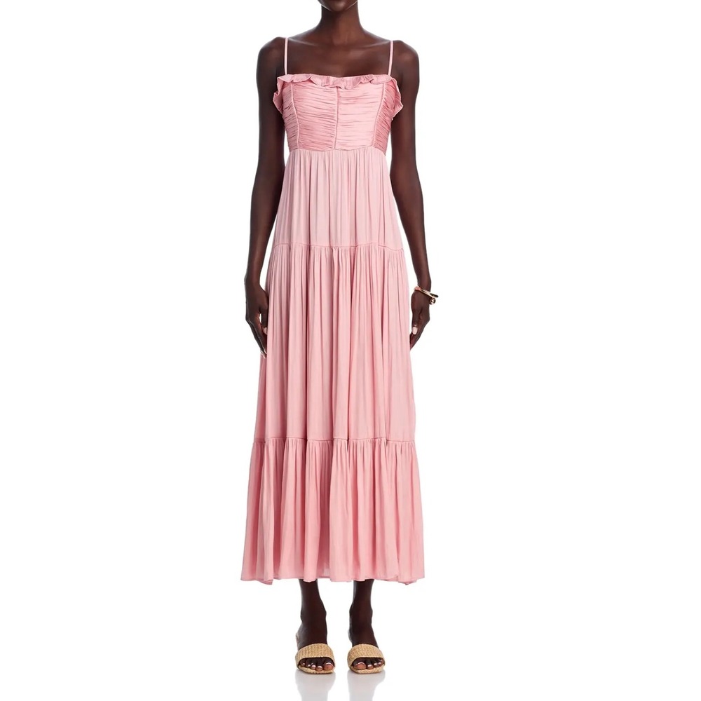 AQUA Womens Dress Size‎ S Pink Tiered Ruffle Strap Sleeveless Maxi Casual